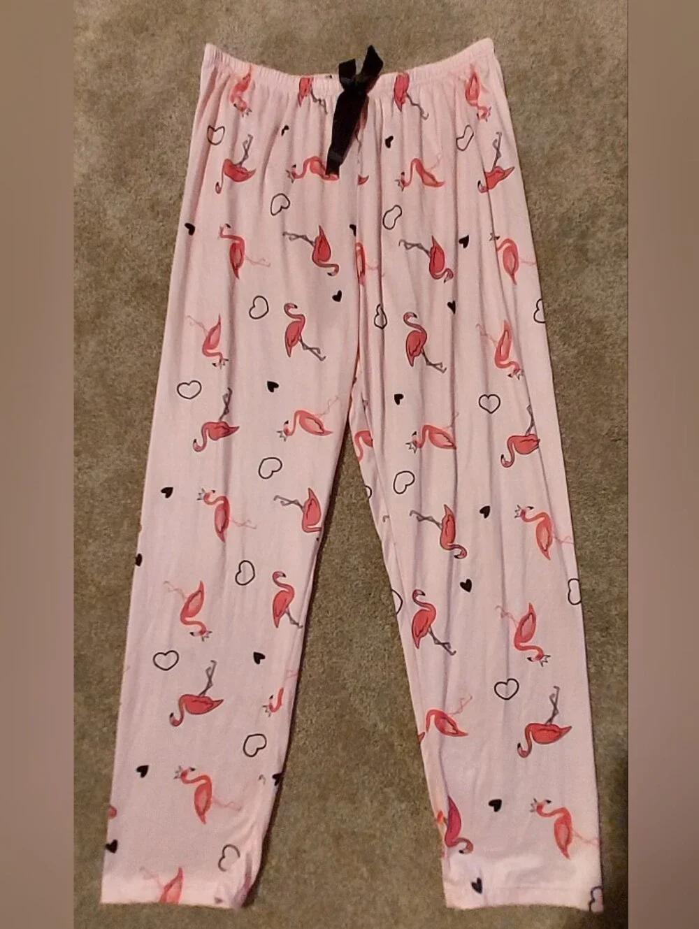 Pink Flamingo Pajama Lounge Pants Silky Soft Size 4 Elastic Waist Hearts